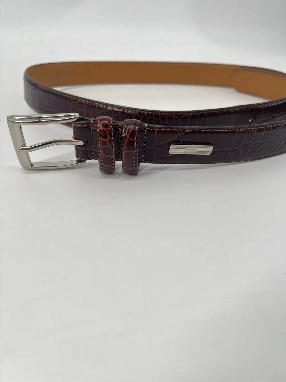 Polo Ralph Lauren Brown Croc-Embossed Genuine Leather Belt Designer Plaque 40